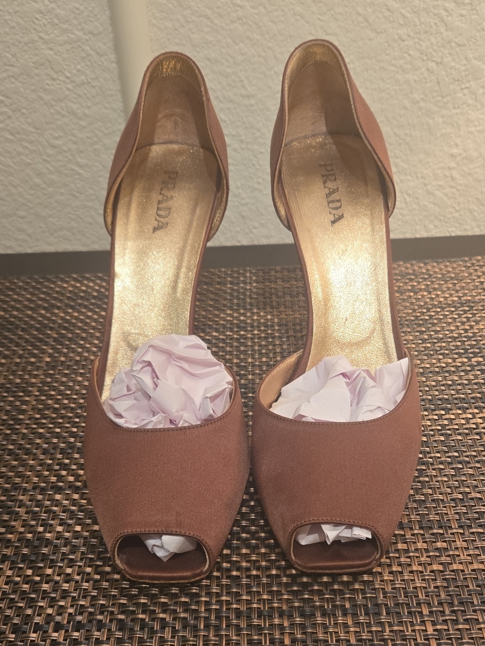 LOW PRICE! Prada Brown Satin Open-Toe Heels